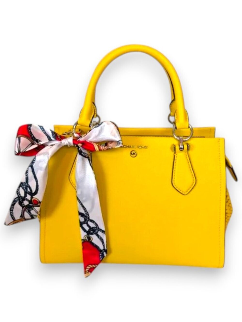 Michael Kors Marilyn Medium Saffiano Leather Woven Sides Purse Satchel Tote NWT - Picture 4 of 15